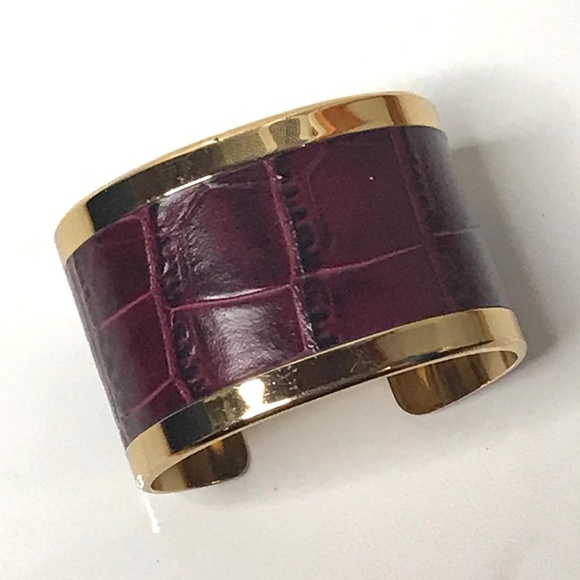 Aspinal Jewelry - Aspinal Gold Bordeaux Croc Leather Cleopatra Cuff